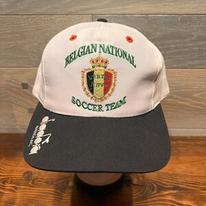Vintage Diadora Belgian National Soccer Team SnapBack Hat Logo 7‎ Vintage White